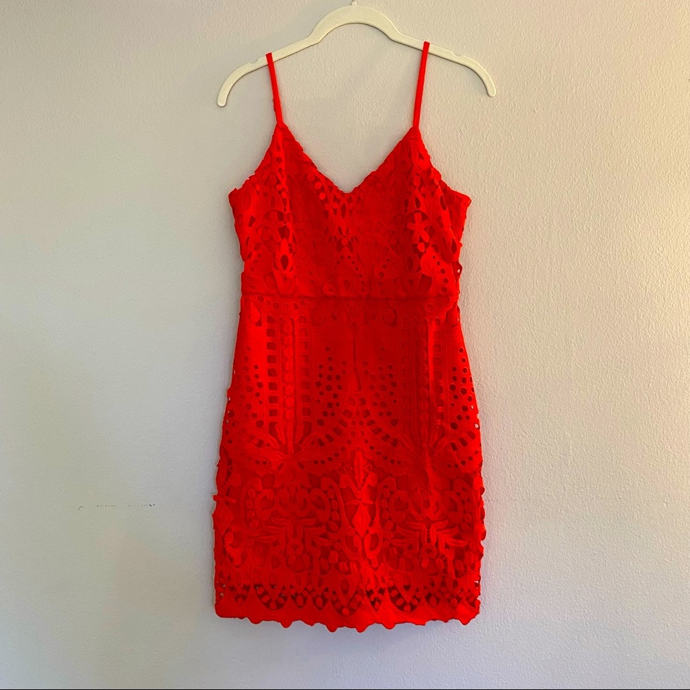 Red lace bodycon dress